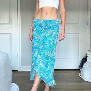 Vintage blue printed midi skirt